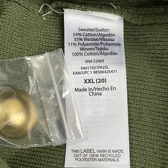 Free Assembly Green Knit Cardigan Jacket Gold Buttons XXL Cotton Blend NWOT - Picture 10 of 11
